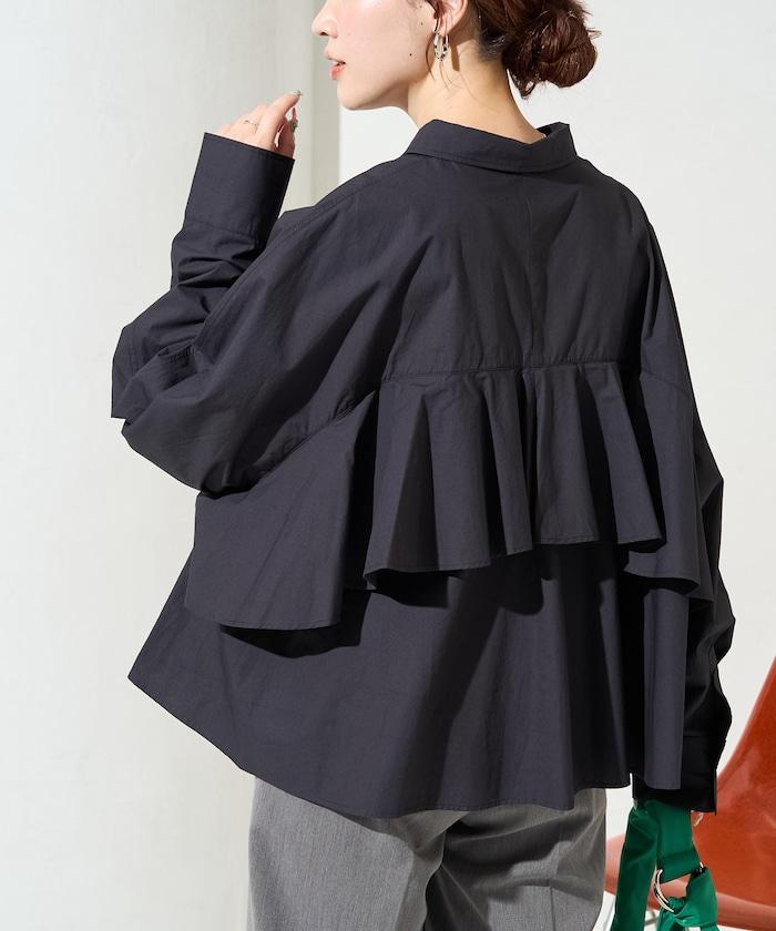 後荷葉邊 短款長袖 襯衫