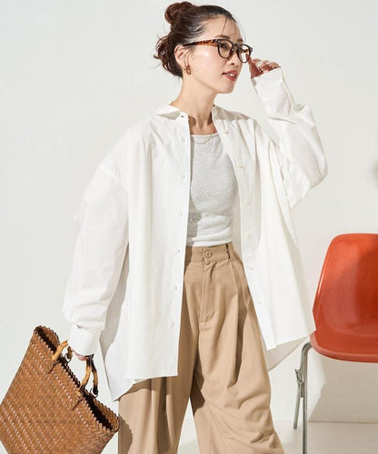 寬鬆版型 長袖有領 府綢襯衫
