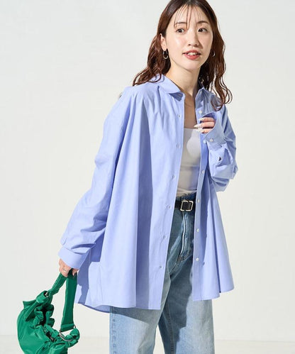 寬鬆版型 長袖有領 府綢襯衫