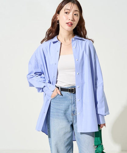 寬鬆版型 長袖有領 府綢襯衫