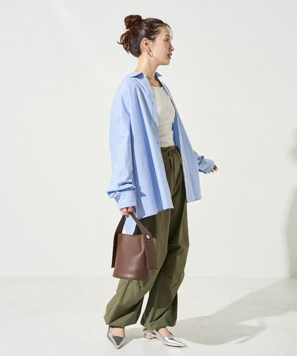 寬鬆版型 長袖有領 府綢襯衫