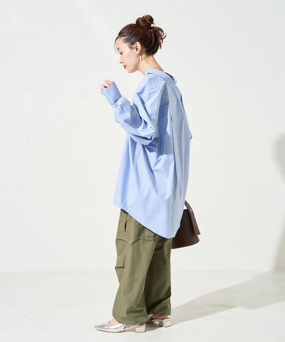 寬鬆版型 長袖有領 府綢襯衫