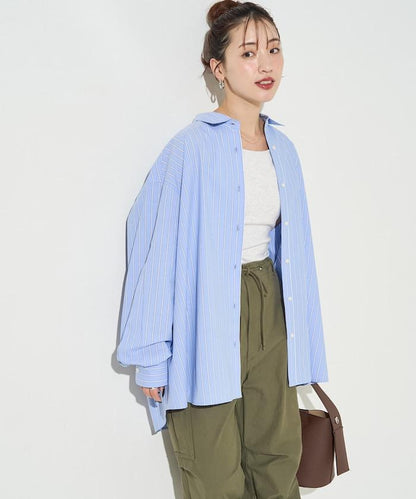 寬鬆版型 長袖有領 府綢襯衫