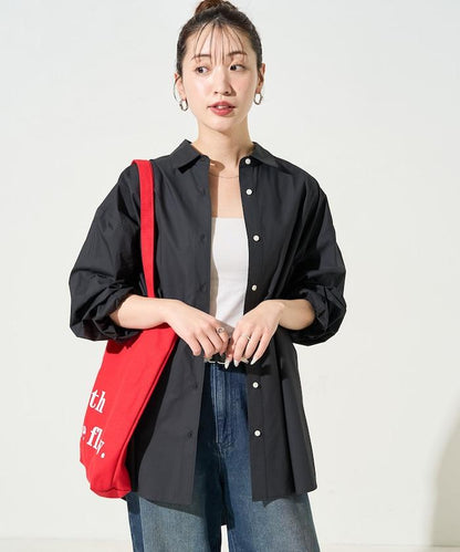 寬鬆版型 長袖有領 府綢襯衫