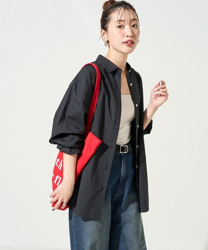 寬鬆版型 長袖有領 府綢襯衫