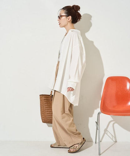 寬鬆版型 長袖有領 府綢襯衫