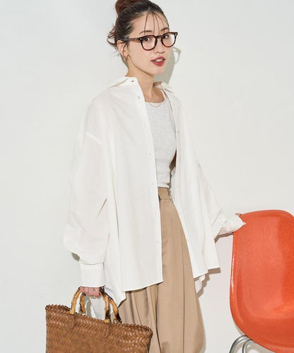 寬鬆版型 長袖有領 府綢襯衫