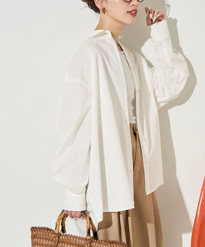 寬鬆版型 長袖有領 府綢襯衫