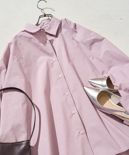 寬鬆版型 長袖有領 府綢襯衫