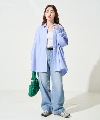 寬鬆版型 長袖有領 府綢襯衫