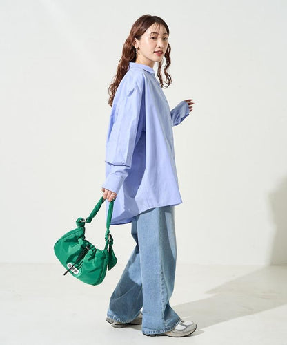 寬鬆版型 長袖有領 府綢襯衫