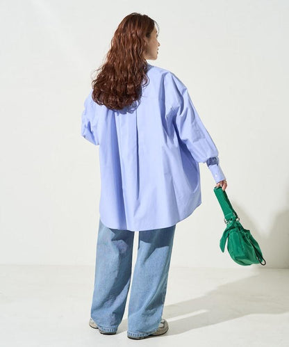 寬鬆版型 長袖有領 府綢襯衫