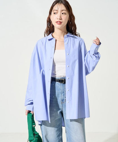 寬鬆版型 長袖有領 府綢襯衫