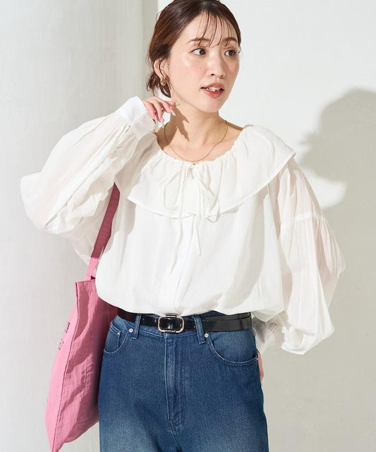 印度風荷葉領 長袖襯衫