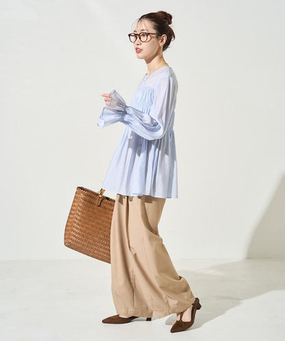 透膚褶皺荷葉袖長袖襯衫