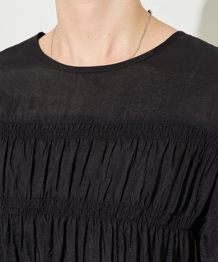 透膚褶皺荷葉袖長袖襯衫