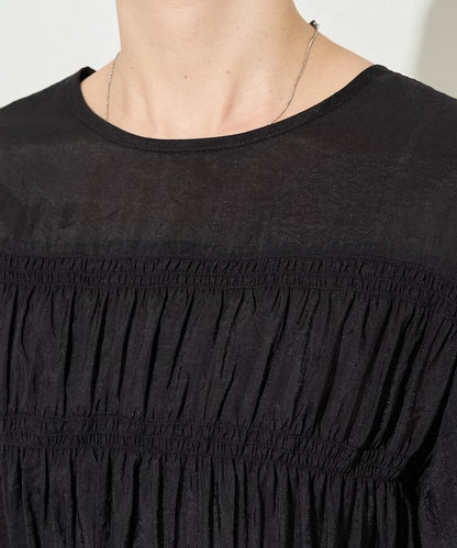 透膚褶皺荷葉袖長袖襯衫