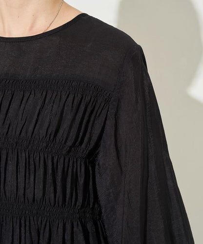 透膚褶皺荷葉袖長袖襯衫