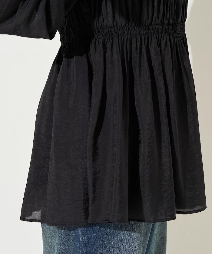 透膚褶皺荷葉袖長袖襯衫