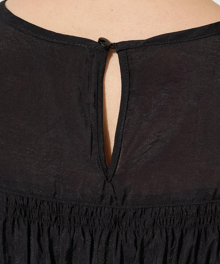 透膚褶皺荷葉袖長袖襯衫