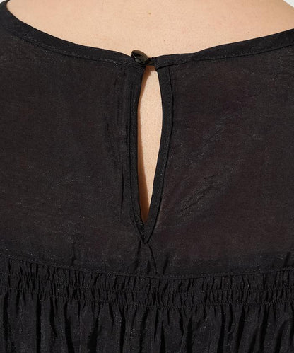 透膚褶皺荷葉袖長袖襯衫