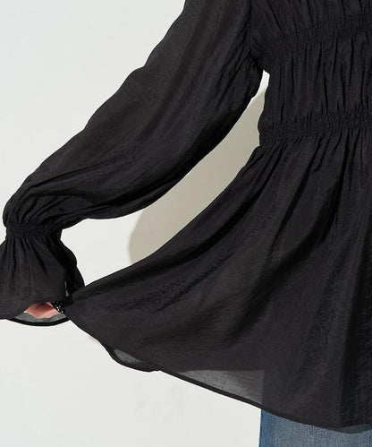 透膚褶皺荷葉袖長袖襯衫