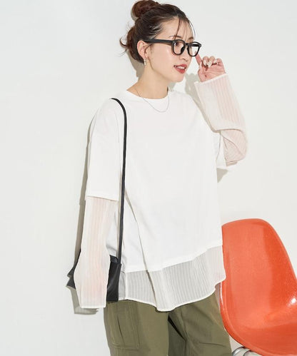 透膚條紋疊穿設計套頭上衣