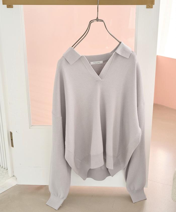 開領Polo領 長袖 針織套頭衫