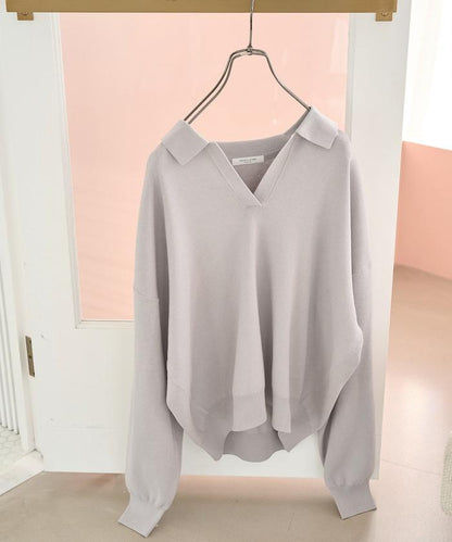 開領Polo領 長袖 針織套頭衫