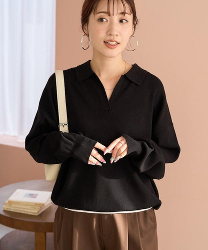 開領Polo領 長袖 針織套頭衫