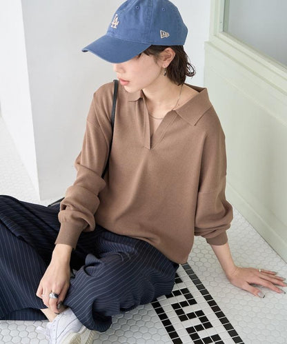 開領Polo領 長袖 針織套頭衫