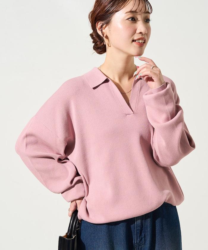 開領Polo領 長袖 針織套頭衫