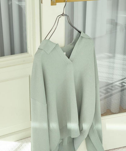 開領Polo領 長袖 針織套頭衫