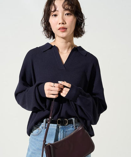 開領Polo領 長袖 針織套頭衫