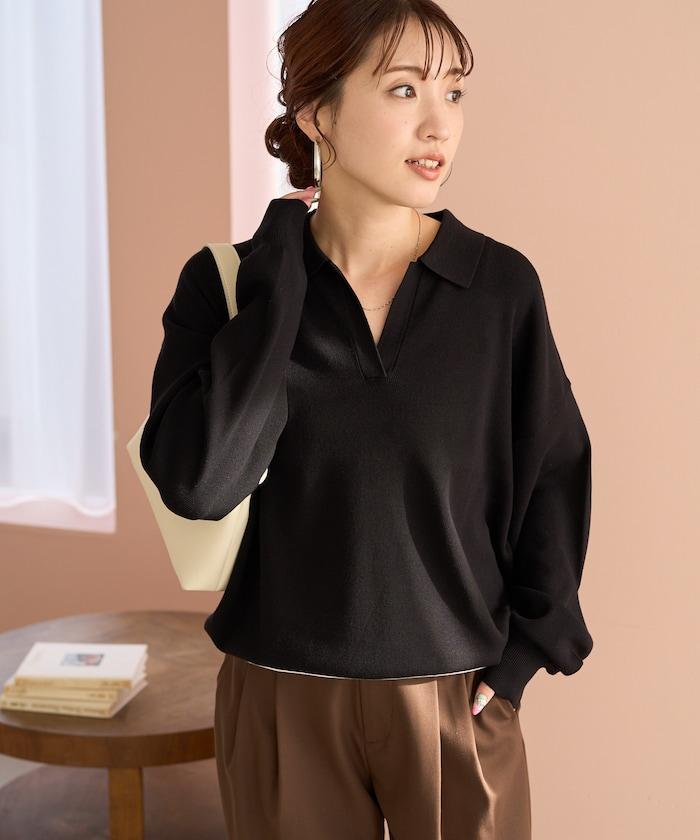 開領Polo領 長袖 針織套頭衫