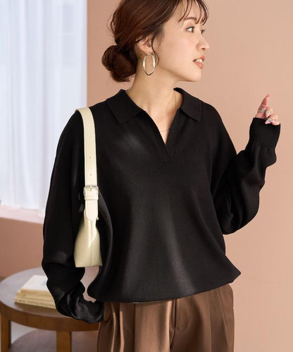 開領Polo領 長袖 針織套頭衫