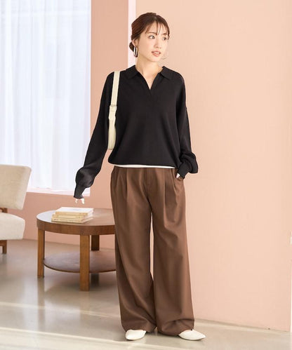 開領Polo領 長袖 針織套頭衫