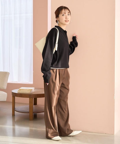 開領Polo領 長袖 針織套頭衫