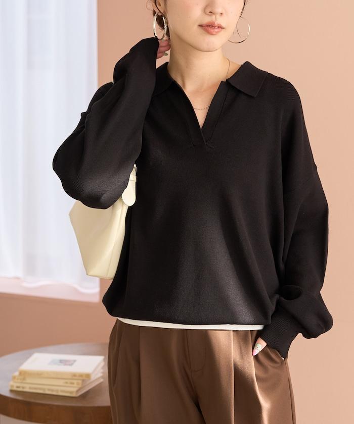 開領Polo領 長袖 針織套頭衫