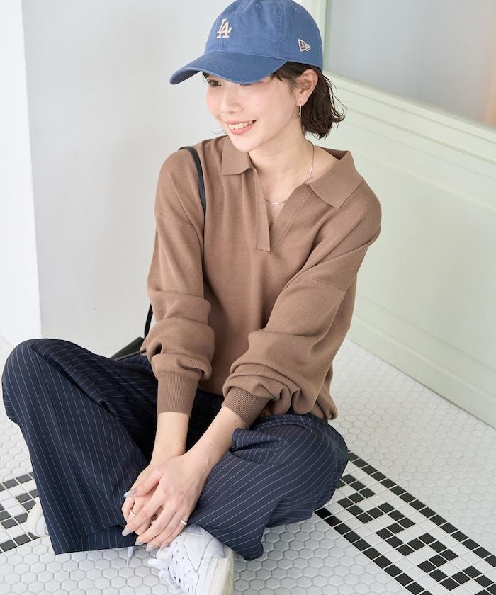 開領Polo領 長袖 針織套頭衫