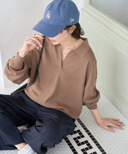 開領Polo領 長袖 針織套頭衫