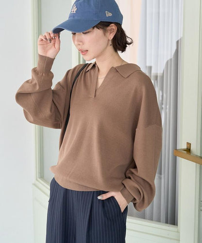 開領Polo領 長袖 針織套頭衫