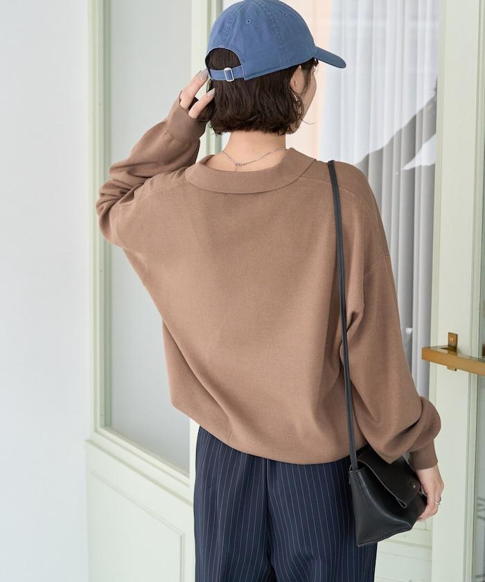 開領Polo領 長袖 針織套頭衫