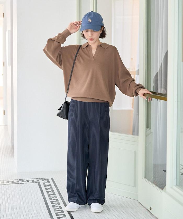 開領Polo領 長袖 針織套頭衫