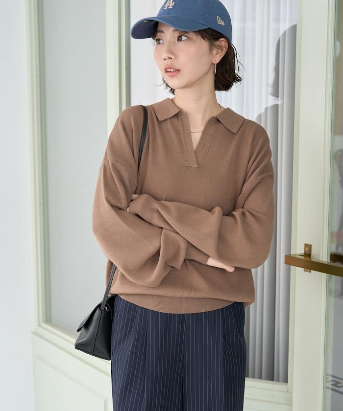 開領Polo領 長袖 針織套頭衫