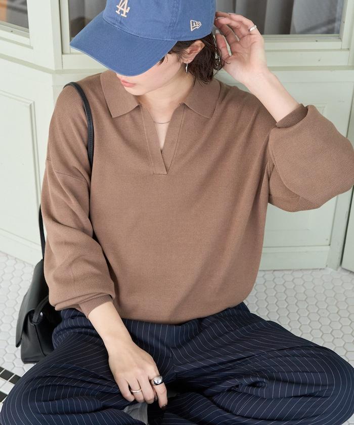 開領Polo領 長袖 針織套頭衫