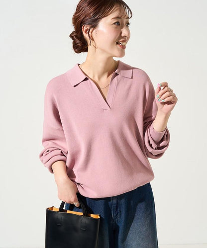 開領Polo領 長袖 針織套頭衫