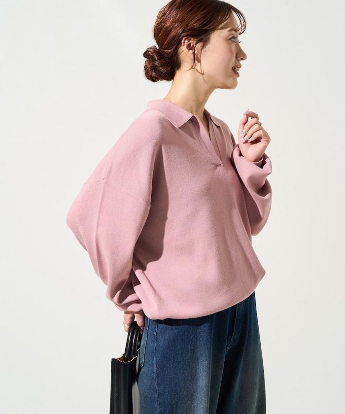 開領Polo領 長袖 針織套頭衫