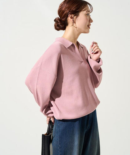 開領Polo領 長袖 針織套頭衫