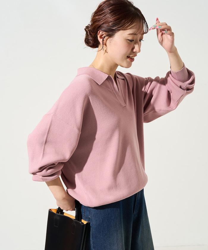 開領Polo領 長袖 針織套頭衫